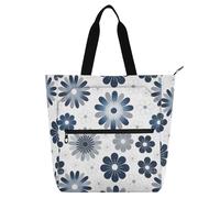 decor gift Borsa per libri artistica per bambini, donne, uomini, dalia, blu, minimalista, impermeabile, con cerniera, per università, shopping, spiaggia