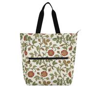 decor gift Borsa per libri artistica per bambini, studenti, adulti, con rose rosse, William Morris, impermeabile, con cerniera, per scuola e tempo di gioco
