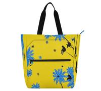 decor gift Borsa per libri artistica per bambini, studenti, adulti, scimmie pigre del paradiso giallo e blu, impermeabile, riutilizzabile, con tasche con cerniera, per scuola, shopping, viaggi