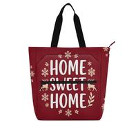 decor gift Borsa per libri Borsa per libri per bambini, donne, uomini, felice anno nuovo, dolce casa, rosso, impermeabile, riutilizzabile, borsa per la spesa con cerniera, per università, shopping
