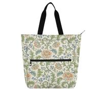 decor gift Borsa per libri per bambini, donne e uomini, stile retrò, arancione e rosa, motivo William Morris, grande, con manici con cerniera, per scuola, shopping, drogheria