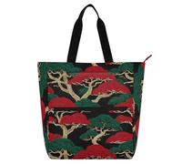 decor gift Borsa per libri per bambini per bambini ragazzi ragazze stile giapponese albero rosso e verde impermeabile scuola spiaggia borsa shopping con cerniera per college shopping spiaggia
