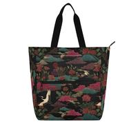 decor gift Borsa per libri per bambini, ragazzi e ragazze, di lusso, con gru e nuvole, isola dorata, nera, impermeabile, per ragazze, borsa per la spesa con cerniera, per università, shopping