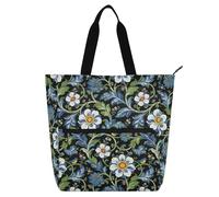 decor gift Borsa per libri per bambini, ragazzi e ragazze, William Morris, blu, con fiori retrò, impermeabile, riutilizzabile, con cerniera, per scuola, shopping, spiaggia