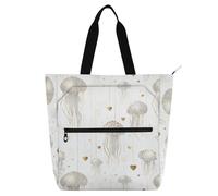 decor gift Borsa per libri per bambini, studenti, adulti, meduse sognanti, oro e bianco, per San Valentino, robusta borsa della spesa con cerniera per scuola, lavoro, viaggi