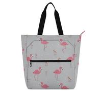 decor gift Borsa per libri per ragazzi, ragazze, donne, divertente, fenicottero dell'Alaska, rosa e grigio, leggera, riutilizzabile, con tasche con cerniera, per università, shopping, spiaggia