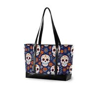 decor gift borsa portatile di classe per il lavoro con cerniera Maple Brown Leaf Camouflage Camouflage per il volo con il pranzo, Teschi di zucchero arancioni del giorno dei morti
