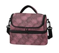 decor gift Borsa termica a doppio strato, elegante, con linee viola, rose, borse riutilizzabili a doppio strato, con forte supporto, per spiaggia, viaggi, auto