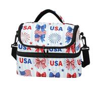 decor gift Borsa termica per il pranzo a doppio strato, con fiocco rosso, bianco e blu, 4 luglio, borsa riutilizzabile a doppio strato, con forte supporto, per spiaggia, viaggi, auto