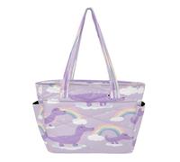 decor gift Borsa tote da donna con stampa di coccodrilli e arcobaleni, colore viola pastello, borsa da palestra per viaggi quotidiani con fondo rinforzato mochila tote escolar