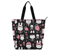 decor gift Borsa tote per bambini, donne, uomini, alla moda, punk, con coniglio, robusta, borsa per la spesa e la spiaggia, con tasche con cerniera, per scuola e tempo di gioco