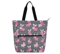 decor gift Borsa tote per bambini, donne, uomini, anime, alci, rosa, grigio, leggera, con cerniera, per scuola, shopping, viaggi