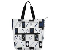 decor gift Borsa tote per bambini, donne, uomini, motivo palla da golf, a scacchi, blu, leggera, con tasche con cerniera, per scuola, shopping, spiaggia