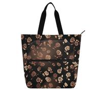 decor gift Borsa tote per bambini e adulti, in stile gotico, color oro rosa e nero, leggera, con tasche interne, per scuola, shopping, spiaggia