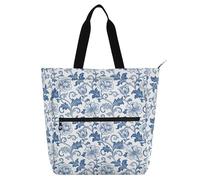 decor gift Borsa tote per bambini e adulti, vintage, con rose blu William Morris, robusta, per biblioteca, libri, shopping, viaggi, con cerniera