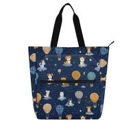 decor gift Borsa tote per bambini per ragazzi ragazze donne anime cani mongolfiera blu scuro grande borsa a tracolla con cerniera per la scuola shopping drogheria