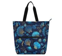 decor gift Borsa tote per bambini per ragazzi ragazze donne lusso blu e oro Shell impermeabile insegnante Tote bag con cerniera per scuola lavoro viaggi