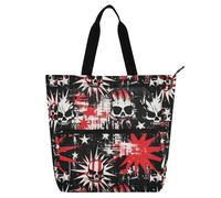 decor gift Borsa tote per bambini, per ragazzi, ragazze, donne, stile punk, teschio, stelle, rosso, nero, impermeabile, borsa a tracolla con cerniera, per scuola, lavoro, viaggi