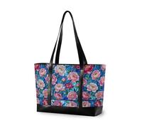 decor gift borsa tote per laptop da donna alla moda con cerniera Interessante Bat Face per gli amanti degli animali domestici per l'ufficio con, Peonie Floreale Rosa Blu
