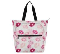 decor gift Borsa tote per libri per bambini adulti San Valentino labbra rosse robusta borsa per la spesa riutilizzabile con cerniera per college shopping spiaggia