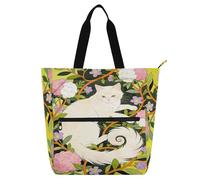 decor gift Borsa tote per libri per bambini, donne e uomini, con gatto bianco William Morris, leggera, con tasche, per scuola, shopping, viaggi