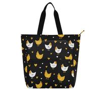 decor gift Borsa tote per libri, per bambini, donne, uomini, con pulcino, nera e oro, leggera, riutilizzabile, con cerniera, per università, shopping, spiaggia