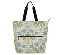 decor gift Borsa tote per libri per bambini, donne, uomini, William Morris, vintage, con giglio argentato, impermeabile, riutilizzabile, borsa da spiaggia con cerniera, per scuola, shopping, drogheria