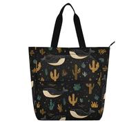 decor gift Borsa tote per libri per bambini e adulti, cactus del deserto, balena, nera, impermeabile, borsa a tracolla con cerniera per scuola, shopping, drogheria