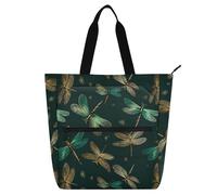 decor gift Borsa tote per libri per ragazzi ragazze adulti di lusso libellula verde oro e nero robusta resistente insegnante tote bag libreria per scuola lavoro viaggi