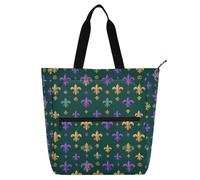 decor gift Borsa tote per libri per ragazzi ragazze donne carnevale Fleur-de-lis verde scuro grande borsa tote bag con tasche interne per scuola, shopping, spiaggia