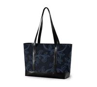 decor gift borse di classe per laptop per le donne con cerniera Fiore Verde Fluorescente Carnevale Piscina Palestra Drogheria Viaggi con pranzo, Motivo con foglie blu e nero