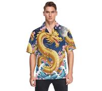 decor gift Camicia da uomo a maniche corte hawaiana stile giapponese tatuaggio drago camicia da indossare tutti i giorni, Tatuaggio Di Drago Stile, L