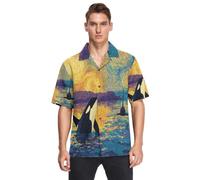 decor gift Camicie da uomo a maniche corte con bottoni a maniche corte da uomo post-impressionismo Art Orca hawaiana camicia estiva per spiaggia vacanza crociera, Post-impressionismo Art Orca, S