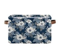 decor gift cesti portaoggetti Boho Chic Web Foglie Fiori bianchi Navy contenitori pieghevoli e impermeabili cestini con manico robusto roba arte set di 2 per armadio da cucina para ropa de habitacion