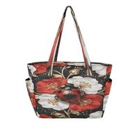 decor gift Coccinelle rosse e fiori carino Tote Bag per le donne borse pieghevoli per viaggi e spostamenti quotidiani con portabicchieri bolsa tote para mujer