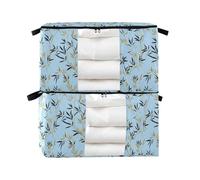 decor gift Confezione da 2 sacchetti impilabili per lenzuola, in bambù, colore azzurro, oro e nero, pieghevoli, con coperchio, scatole per camera da letto, S