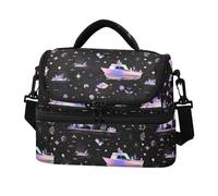 decor gift Contenitore termico a doppio strato per il pranzo al neon paradiso barca nera resistente all'olio borse per il pranzo con tracolla per la spesa