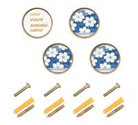 decor gift Manopole rotonde personalizzabili per armadio, motivo floreale bianco e blu, 4 pezzi, 3,2 cm