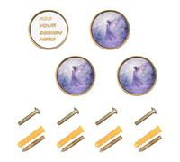 decor gift Manopole rotonde personalizzate con grande testa di fata e anime, per appendere comò bohémien, dorate, confezione da 4, 32 mm