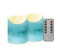 decor gift Piccole candele finte tremolanti a LED con timer 2/4/6/8H acquerello blu e turchese sfumato candele a batteria per il Ringraziamento da tavolo