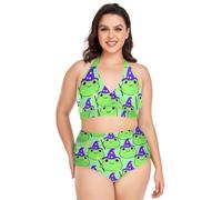decor gift Plus Size Bikini Costumi Da Bagno Regolabile Carino Rana Mago Cappello Verde Costume Da Bagno Halter top Controllo Della Pancia Donne Due, Carino Frog Mago Cappello Verde, 3XL