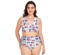 decor gift Plus Size Bikini regolabile Rosso Bianco & Blu 4 luglio Halter Neck Bikini top a vita alta Due pezzi Costume da bagno, Rosso Bianco & Blu 4 luglio, 4X-Large