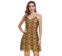 decor gift Plus Size Mini Abiti per le Donne Cami Senza Maniche Regolabile Backless Spaghetti Strap V Neck Mesh Cocktail, Motivo Totem Boho, S