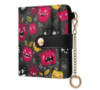 decor gift Portafoglio bifold da donna in pelle PU con mostri frutta grigio e rosso impermeabile in pelle PU portafoglio per le donne