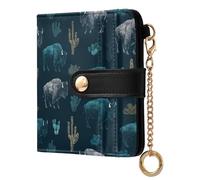 decor gift Portafoglio compatto pieghevole da donna con bisonte selvatico cactus blu unico portafoglio in pelle PU per donna ragazza
