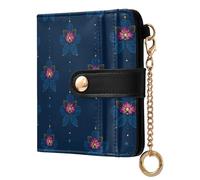 decor gift Portafoglio da donna a due ante Flor De Mayo, blu notte, in pelle PU, per ragazze e donne