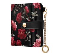 decor gift Portafoglio da donna classico pieghevole con peonia cinese Marshmallow nero fantasia per tutti i giorni portafoglio in pelle PU per ragazze donne signore