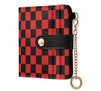 decor gift Portafoglio da donna classico pieghevole rosso chiaro e nero motivo a scacchi impermeabile minimalista in pelle PU portafoglio per donne ragazze