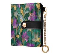 decor gift Portafoglio da donna minimalista pieghevole alla moda foglia verde oro e viola impermeabile per tutti i giorni in pelle PU portafoglio per donne ragazze