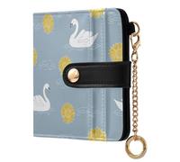 decor gift Portafoglio da donna piccolo, pieghevole, con silhouette di cigno e girasole, blu pastello, fantasia per tutti i giorni, in pelle PU, per ragazze e donne